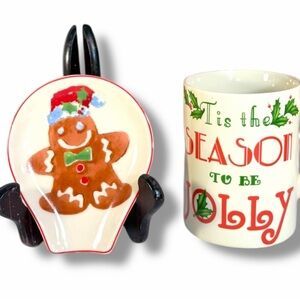 Lenox Gingerbread Spoon Rest & Vintage “’Tis the Season to Be Jolly” Mug Set